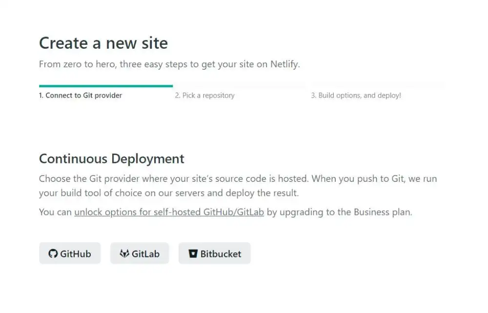 Netlify create new site