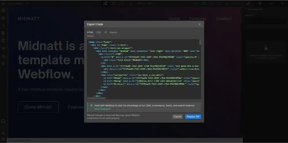 Exporting zip in Webflow