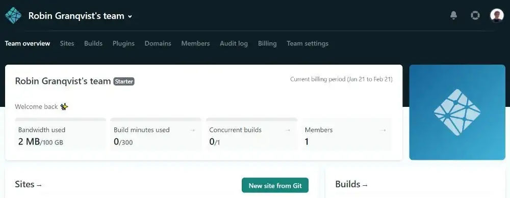 Netlify team settings