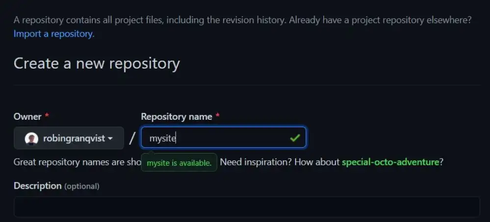 Set repository name