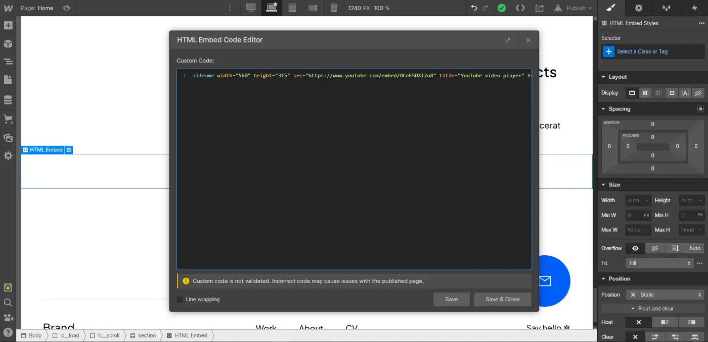 Video embed in Webflow